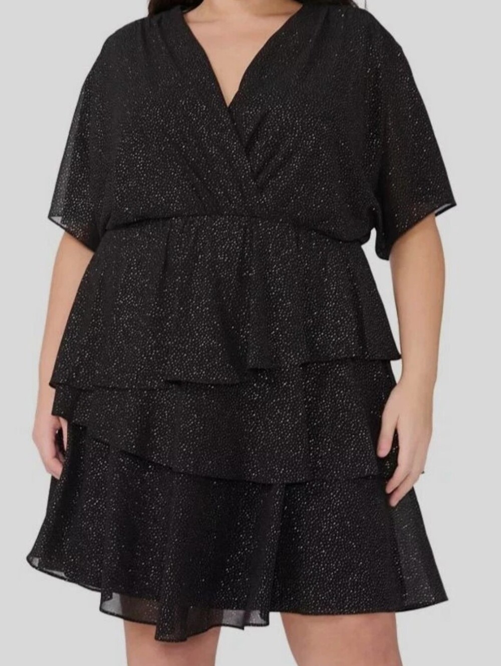 MSK Womens Black Glitter Chiffon Fit And Flare Dress